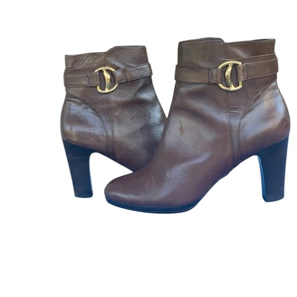 Lauren Ralph Lauren Mandy Women's Ankle Leather Boots- Stacked Heel Bootie SZ 9B - Picture 2 of 16